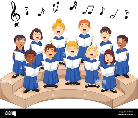 Las Niñas Y Los Niños Del Coro Cantando Una Canción Imagen Vector De