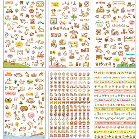 6 Sheets Cartoon Kawaii Paper Scrapbooking Cat Stickers Cute Korean