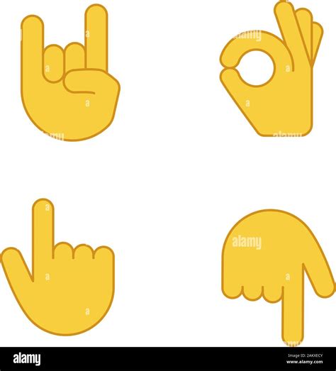 Hand Gesture Emojis Color Icons Set Rock On Heavy Metal Ok Approval