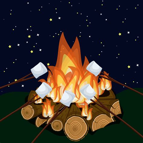 Roasting Marshmallow On Campfire At Night 669594 Vector Art At Vecteezy