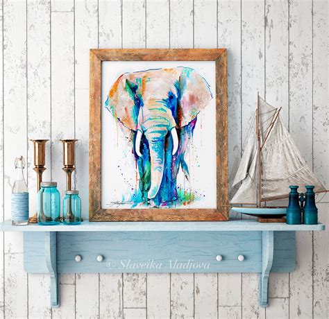 African Elephant Watercolor Painting Print By Slaveika Aladjova Art