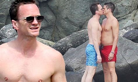 neil patrick harris and husband david burtka share kiss at beach in st barths daily mail online