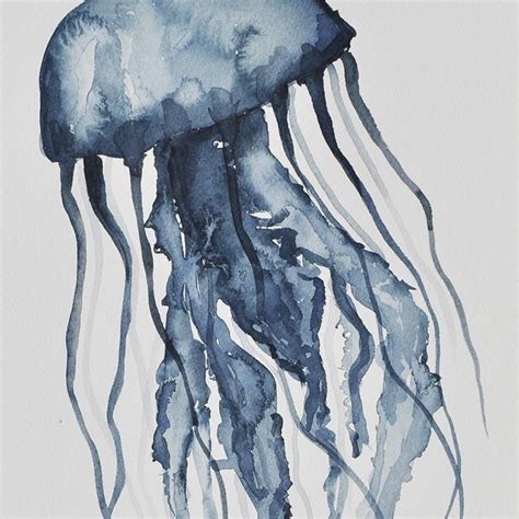 Blue Jellyfish Sea Life Original Watercolor Painting 85 X 11