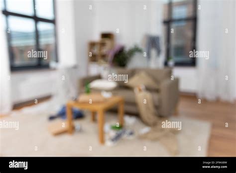 Interior Of Messy Home Room With Scattered Stuff Stock Photo Alamy