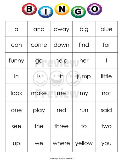 Printable Sight Words For Pre K