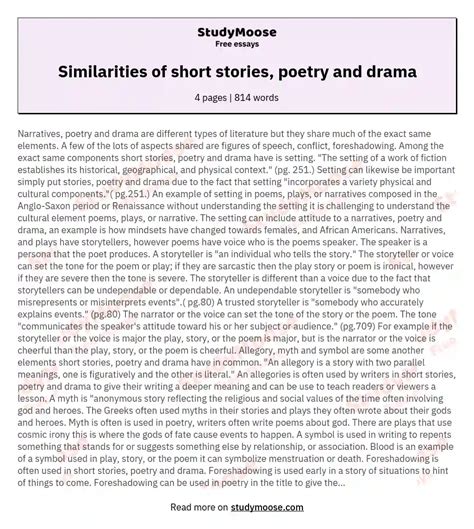 Similarities Of Short Stories Poetry And Drama Free Essay Example