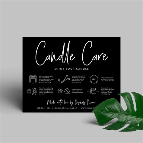 Candle Warning Card Template Diy Candles Care Card Printable