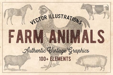 100 Vintage Farm Animals Vector Old Retro Vintage Anrique Engraving