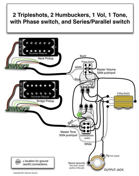 The tone is a master tone. Seymour Duncan wiring diagram - 2 Triple Shots, 2 Humbuckers, 1 Vol with Phase switch, 1 Tone ...