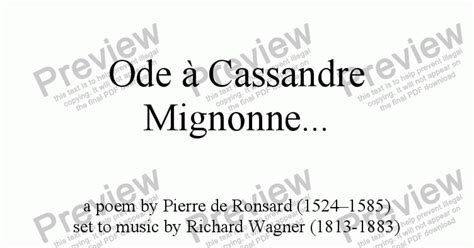 Ode à Cassandre R Wagner Ronsard Download Sheet Music Pdf File