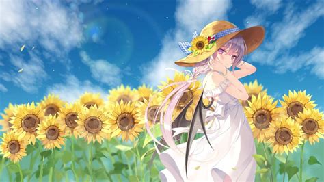Beautiful Anime Girl With Sunflowers Live Wallpaper
