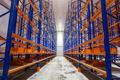 Huge Areas Storage Goods Storage Rack Blue Orange Metal Shelves Stock