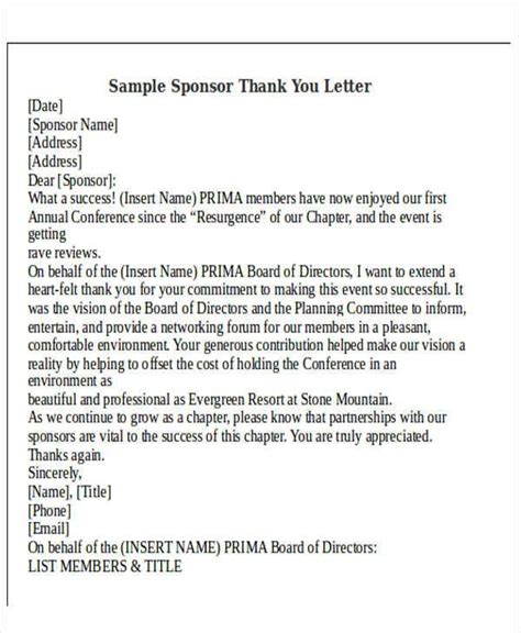 Sample Thank You Letter For Sponsoring Event