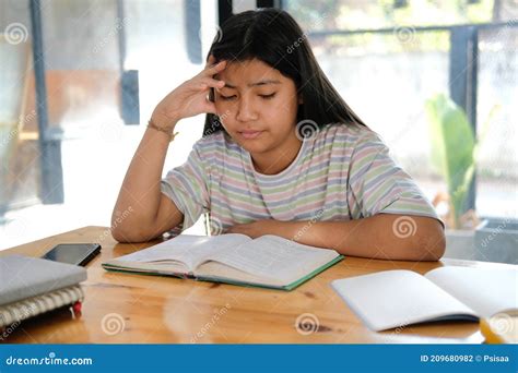 Girl Student Studying Hard Feeling Stressed Tired Exhausted Bored