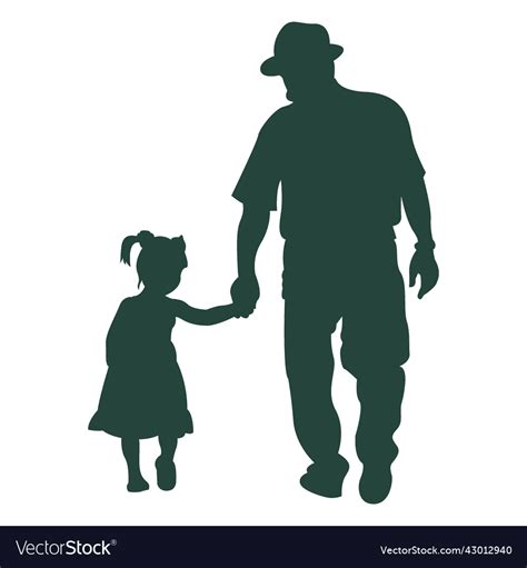 grandpa granddaughter walking silhouette vector image