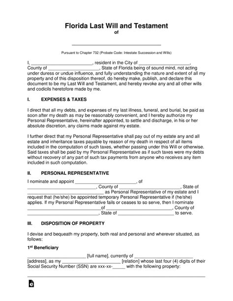 This makes it easier for the users to see the sample form and then fill it likewise. Free Printable Last Will And Testament Blank Forms Florida
