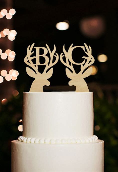 Antler Cake Toppermonogram Initial Cake Topperrustic Wedding Cake