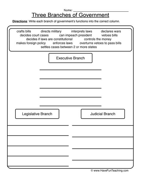 Three Branches Of Government Worksheet By Teach Simple