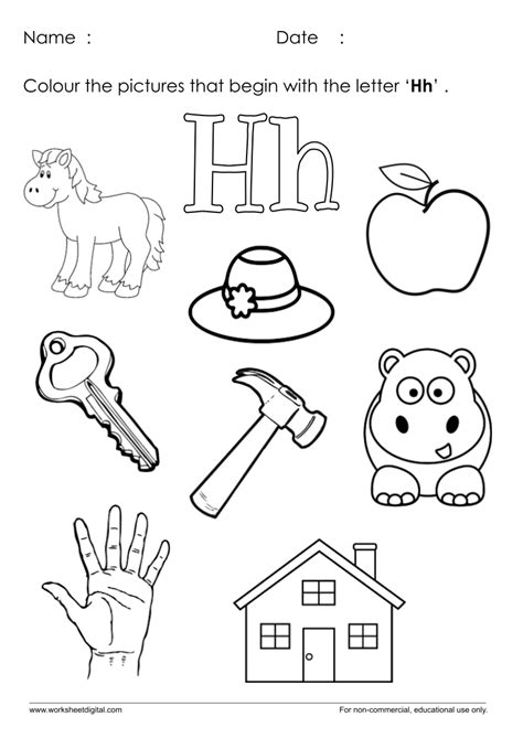 Color The Picture Which Start With Letter H Worksheet Coloring Home