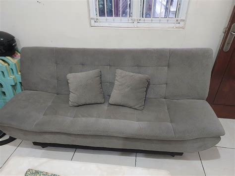 For Sale Sofa Bed Bisa Buat Duduk Dan Tiduran Bahan Kain Perabotan Rumah Di Carousell
