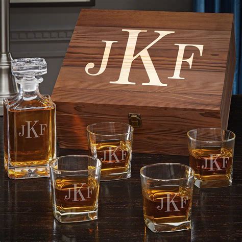 Classic Monogram Carson Decanter Personalized Whiskey T Set With Square Rocks Glasses