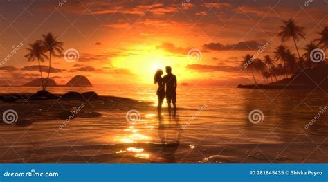 Honeymoon Couple Romantic In Love At Beach Sunset Stock Illustration Illustration Of Vacation