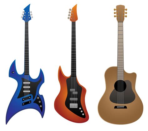 Electric Rock Guitar Bass Guitar And Acoustic Guitar Vector
