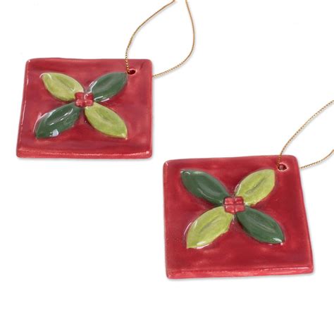 Green And Red Ceramic Mistletoe Ornaments Set Of 4 Mistletoe Novica