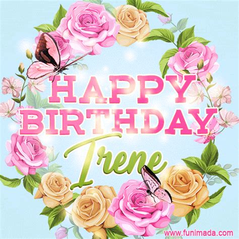 Beautiful Birthday Flowers Card For Irene With Animated Butterflies