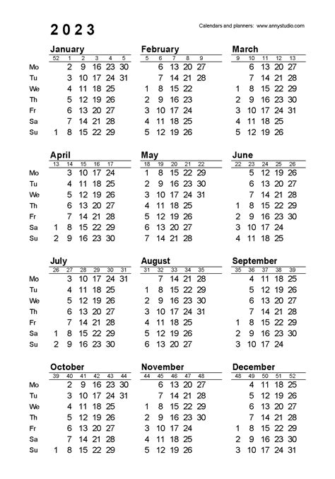 2023 Week Number Calendar Pdf Printable Templates Free