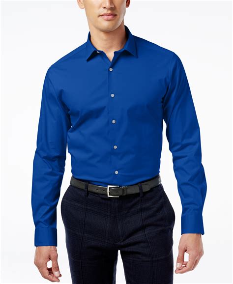 Alfani Slim Fit Stretch Mens Dress Shirt Only At Macys In Blue For
