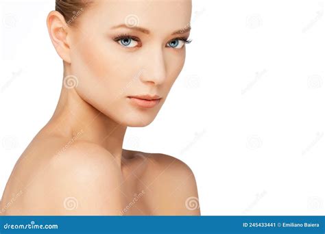 Girl With Beautiful Spotless Skin Naked Shoulders Closeup Shot Natural
