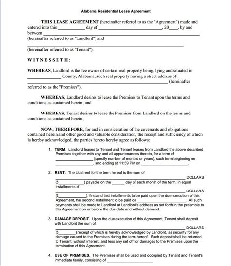 printable residential lease form generic