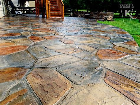 Stamped And Hand Stained Flagstone Concrete Patio Concrete Stain