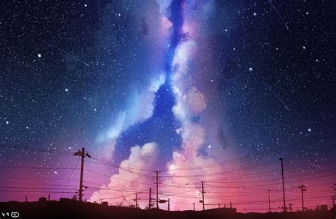 Download 3508x2297 Anime Sky Night Scenic Starry Sky Dark Clouds