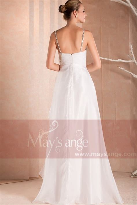 Evening Dress Sweetheart In White Muslin And Thin Straps
