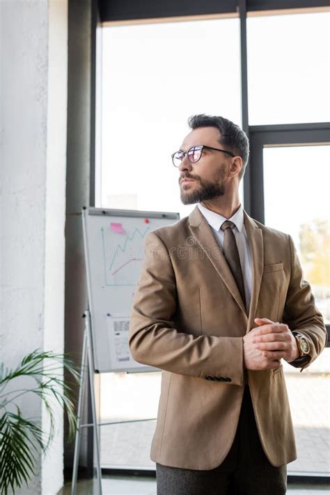 Thoughtful Bearded Corporate Manager In Trendy Stock Image Image Of