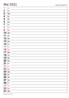 Unser ferienkalender 2021 für alle bundesländer in österreich. Monatskalender Mai 2021 - Monats-Terminkalender kostenlos ...