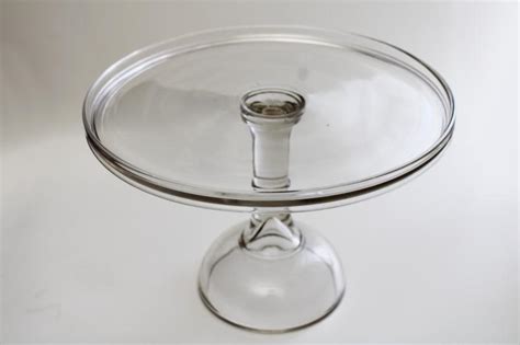Vintage Cake Stand Tall Plain Clear Glass Pedestal Plate Old Fashioned Bakery Style