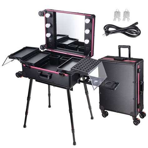 Aw 6 Leds Rolling Makeup Case On 4 360° Removable Wheels Travel Studio