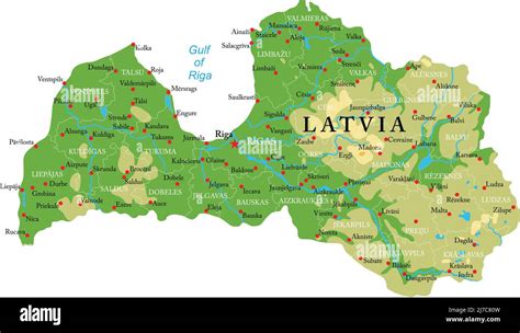 Sehr Detaillierte Physische Karte Von Lettland Im Vektorformat Mit