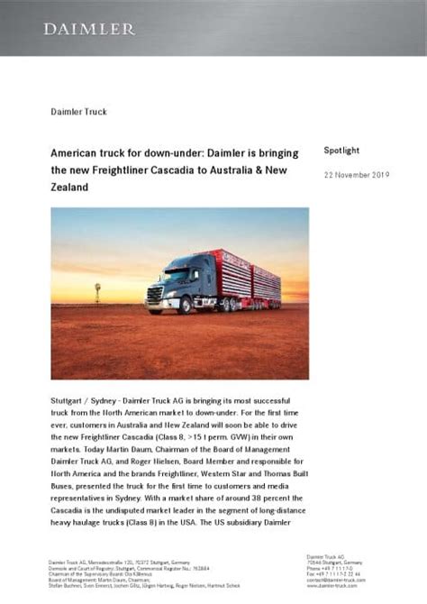 American Truck For Down Under Daimler Is Bringing The New Freightliner