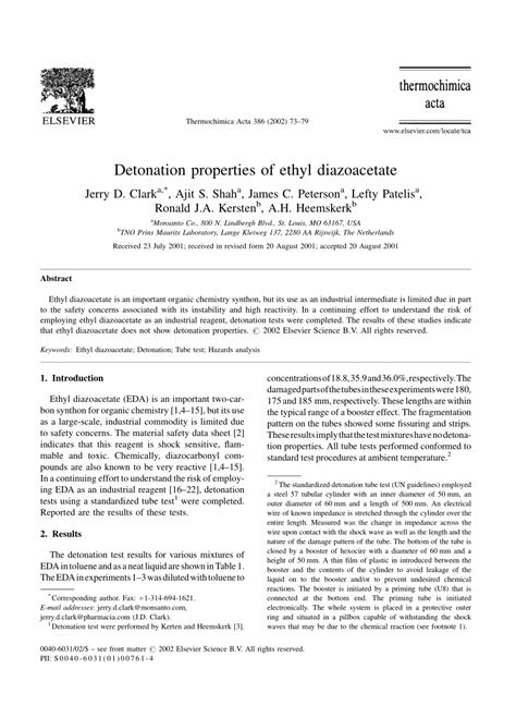 PDF Detonation Properties Of Ethyl Diazoacetate