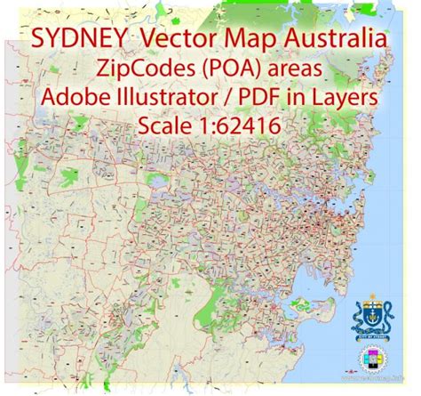 Sydney Map Vector City Plan All Zipcodes Areas Poa Adobe Illustrator
