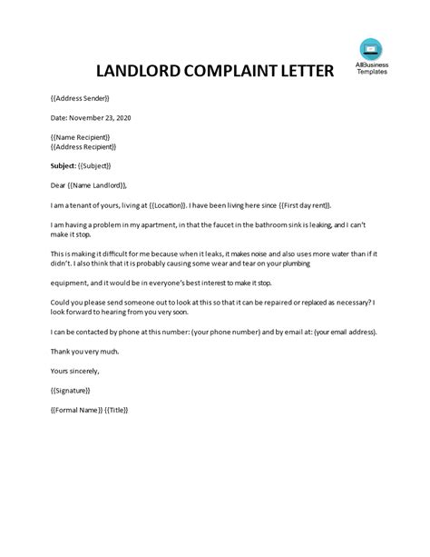 Landlord Complaint Letter Templates At