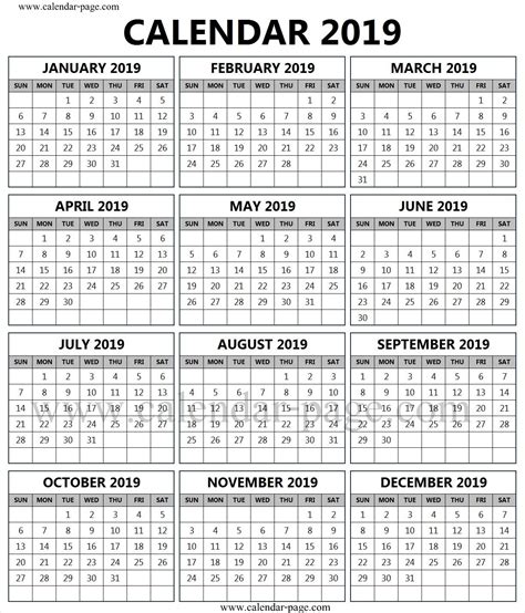 20 Yearly Calendar 2019 Free Download Printable Calendar Templates ️