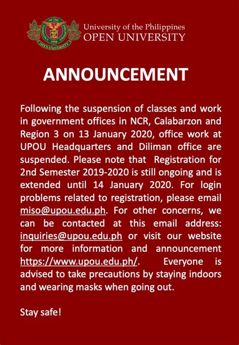 Suspension Of Classes And Work On 13 January 2020 University Of The