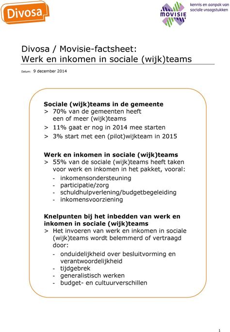 Divosa Movisie Factsheet Werk En Inkomen In Sociale Wijkteams