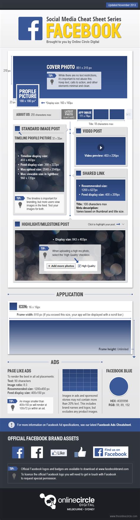 Facebook Sizes And Dimensions Cheat Sheet 2013 Visually