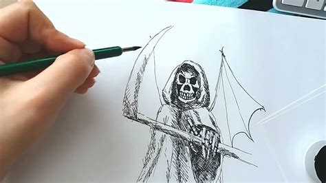 Inktober Grim Reaper Pen And Ink Drawing Halloween Horror Art Youtube